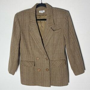Vintage Martino Italy Tan Brown Plaid Double Breasted Blazer Jacket S